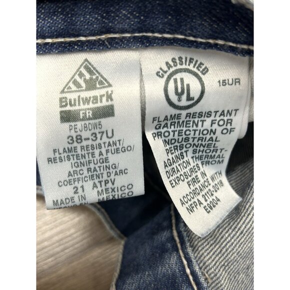 Bulwark FR Jeans Mens 38x30 Blue Fire Resistant Carpenter Straight Work Denim - Picture 4 of 6